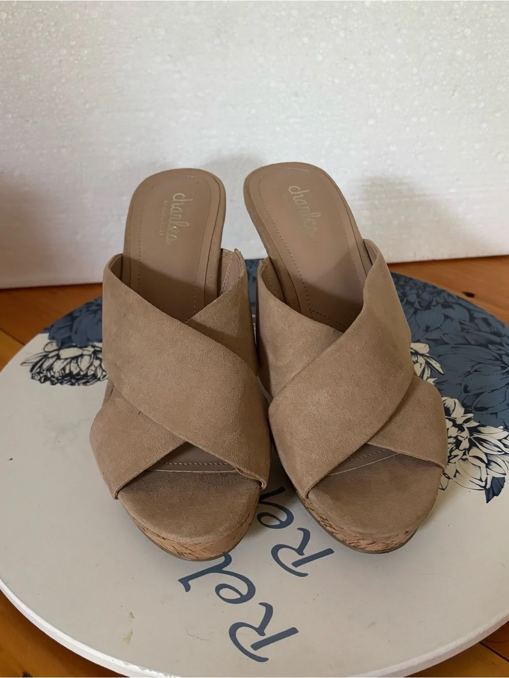 Charles by Charles David Beige Cork Wedge Sandals 8.5